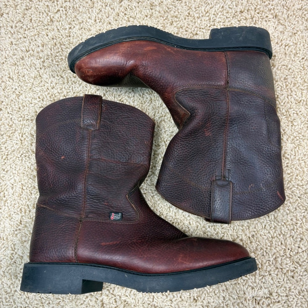 Justin 4761‎ Y 5 D Mens Work Boots Leather Upper Balance Man Made Brown Size 10D
